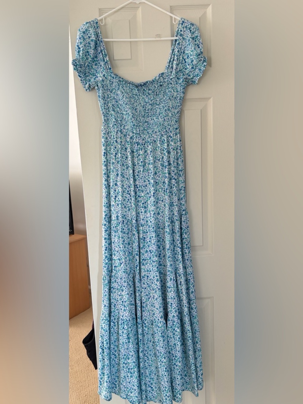 Lulus Blue Floral Smocked Maxi Dress NWOT
